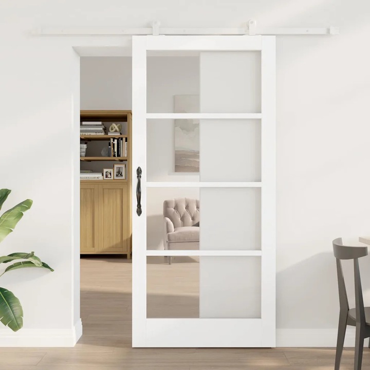 Usi glisante cu accesorii VidaXL, 93x202cm, lemn si metal, alb