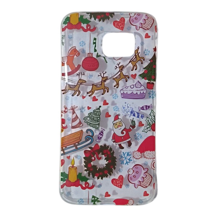 Husa compatibila cu Samsung Galaxy S6 Edge, silicon, Carcasa Silicon transparent Craciun, Cadouri