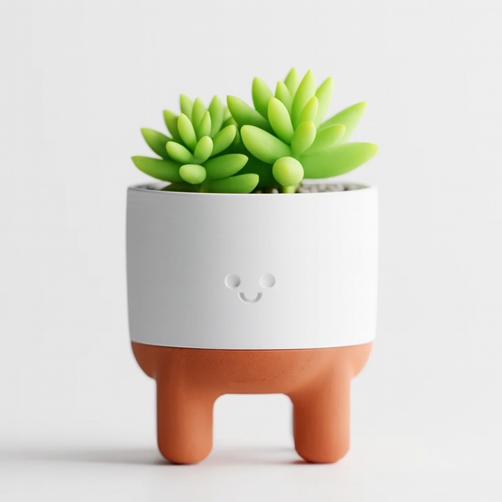 Саксия с дренажна тава, дизайн усмихнато лице, диаметър 12см, пластмаса, за стайни растения