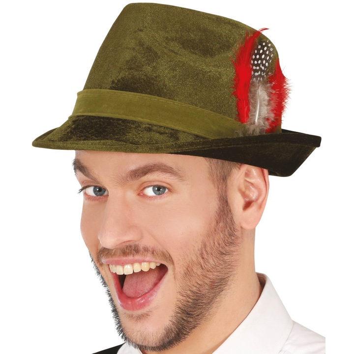 Kapelusz Tyrolski, Guirca, verde, cu pene, set 1 szt.