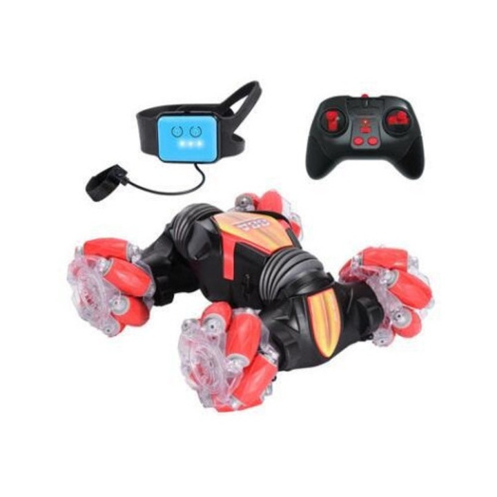 Masinuta cascadorii RC MASTPAD CV8818-88A, telecomanda + bratara gesturi, lumini si muzica, rosie, 32x20x12cm