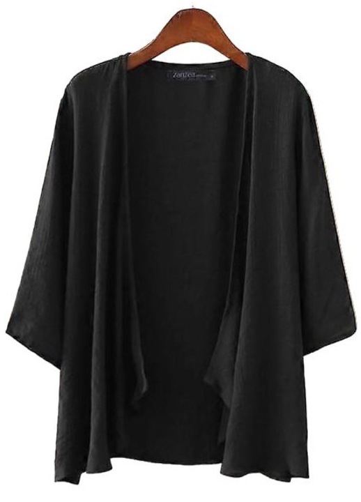 Дамска жилетка, черен, тънък материал, ръкав три четвърти, вискоза и полиестер