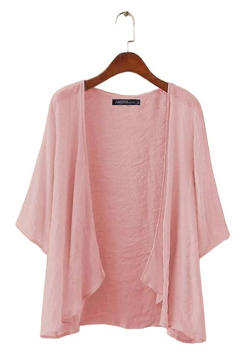 Cardigan dama, maneca 3/4, roz, material subtire rayon si poliester