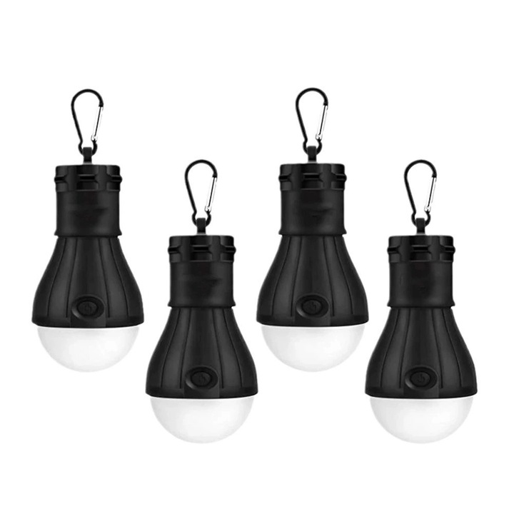 Lanterna de camping, 4 LED-uri, negru, 12x5.3cm