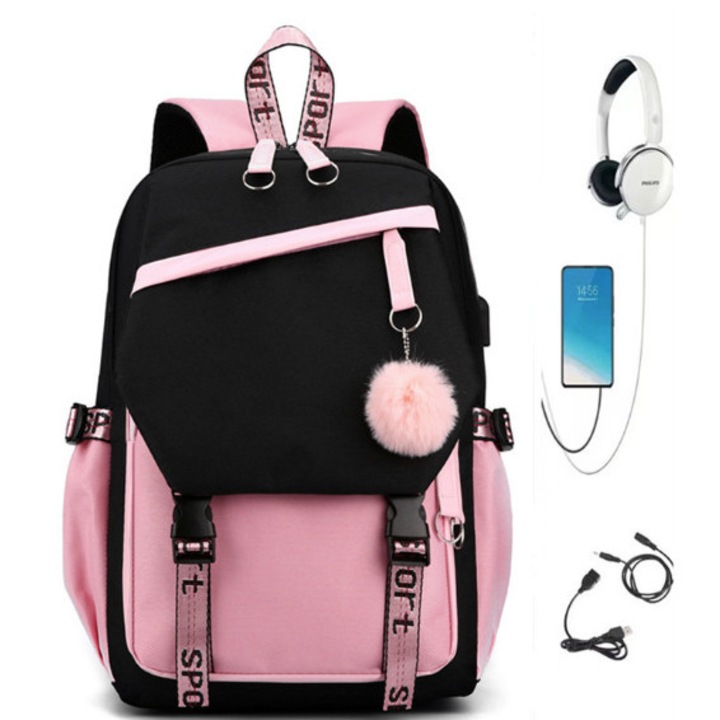 Rucsac mare capacitate, design ergonomic, material impermeabil, roz, 15.6 inch