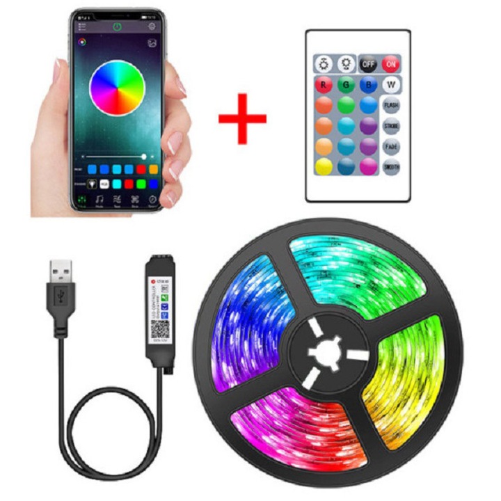 Banda luminoasa, Bluetooth, 5V-24, RGB, 30 LED-uri, negru