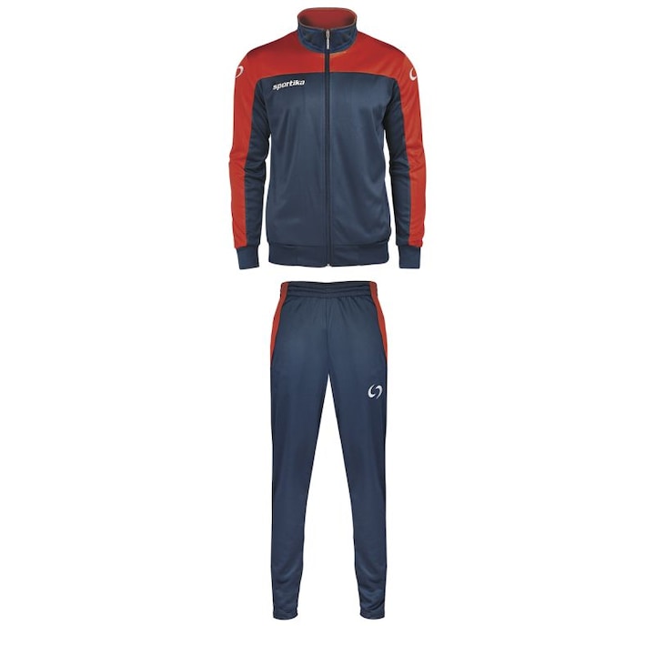 Trening Sportika Ajaccio, bleumarin/roșu, slim fit, 2XL INTL, set cu bluză și pantaloni
