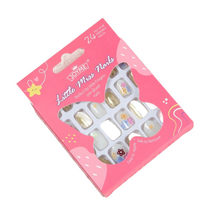 Комплект изкуствени нокти със сладки дизайни, JOYME, 24 броя, блестящи, многоцветни