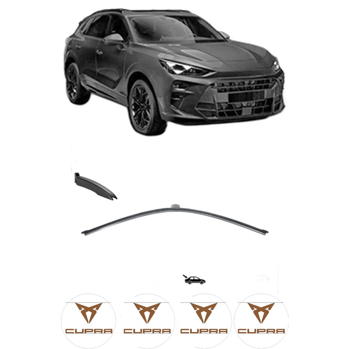 Stergator lamela spate CUPRA TERRAMAR (KP1) din 2024, pentru luneta auto, Valeo Silencio, din cauciuc siliconat rezistent, 4 Stickere Auto CUPRA