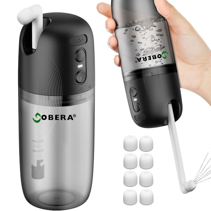 goBERA® Hordozható Bidé, Professzionális személyes higiénia, nagy 230 ml-es tartály, 3 nyomásmód, cserélhető fúvókák, 1200 mAh akkumulátor, Type-C töltés, kompakt, teleszkópos kialakítás és IP67 víz- és porálló