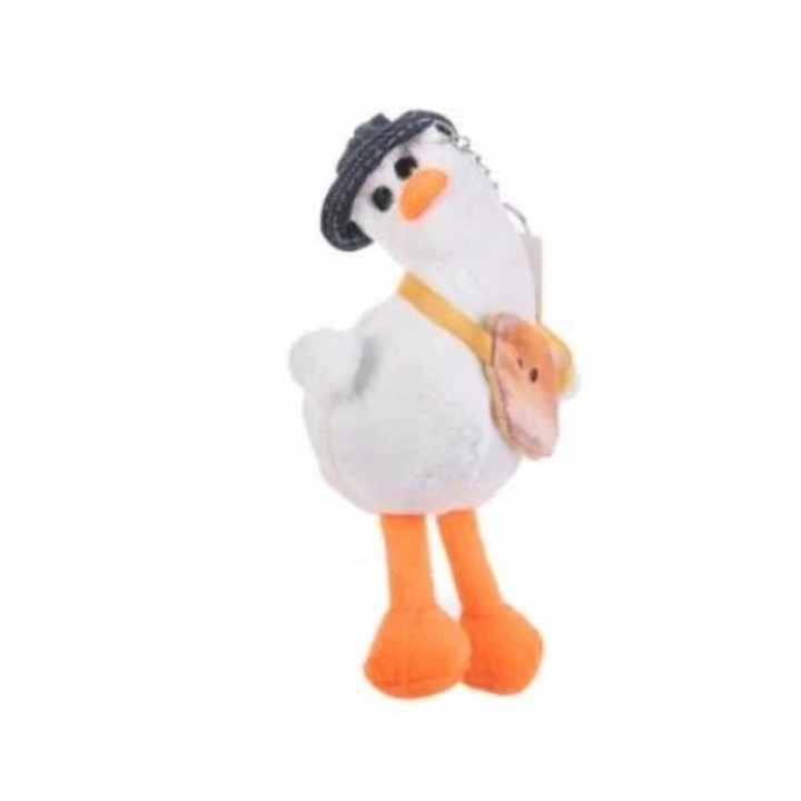 Ferde nyakú kacsa plüss kulcstartó - sapka és táska - vegyes színek, 17 cm