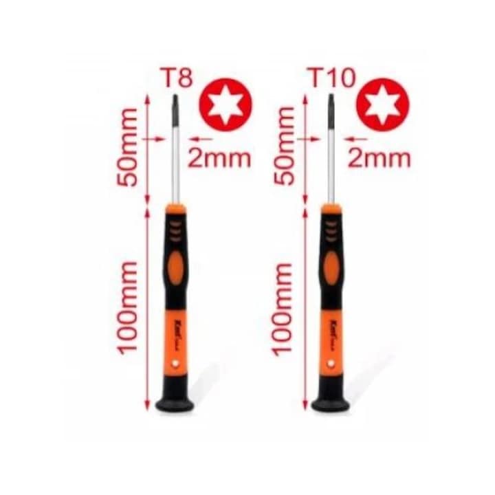 Műanyag, acél precíziós Torx csavarhúzó készlet – háromoldalú markolat – Torx T8, T10 – 2×50 mm – 2 db