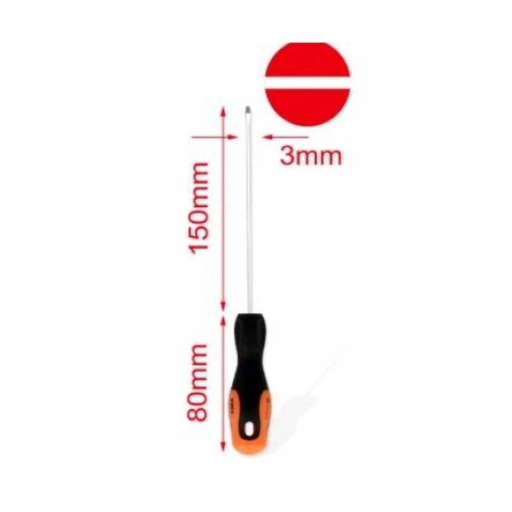 Műanyag, karbonsacél hosszú nyelű csavarhúzó – háromoldalú markolat – simító – 3×150 mm