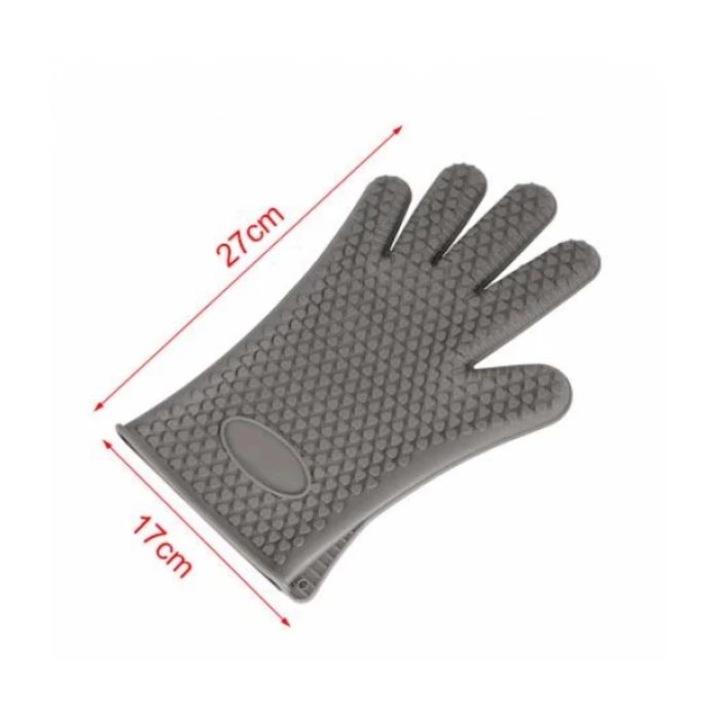 Szürke szilikon ötujjas hőálló kesztyű – 27×17 cm