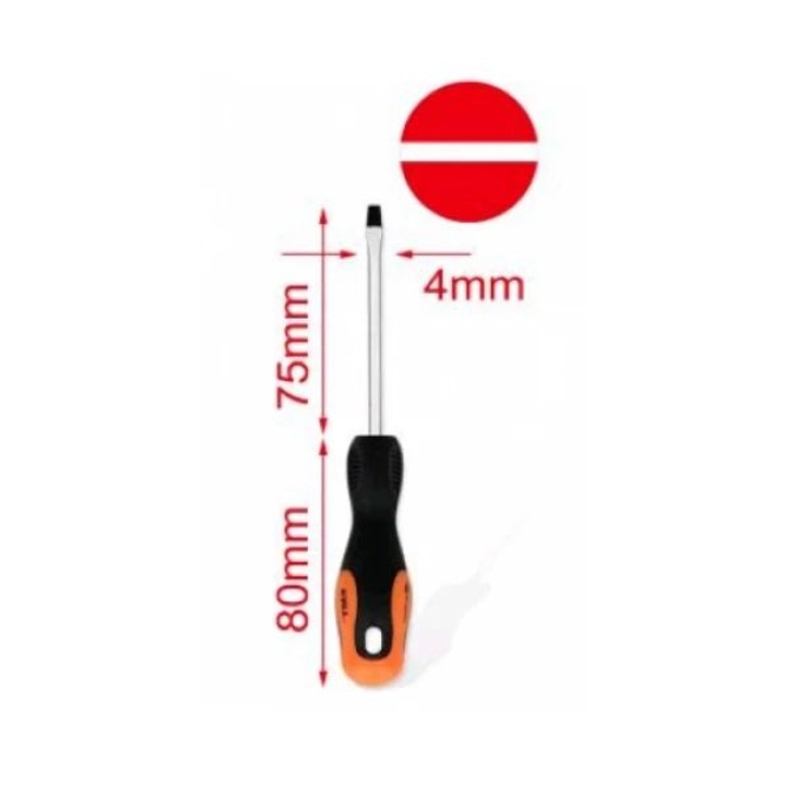 Műanyag, karbonsacél rövid nyelű csavarhúzó – háromoldalú markolat – simító – 4×75 mm