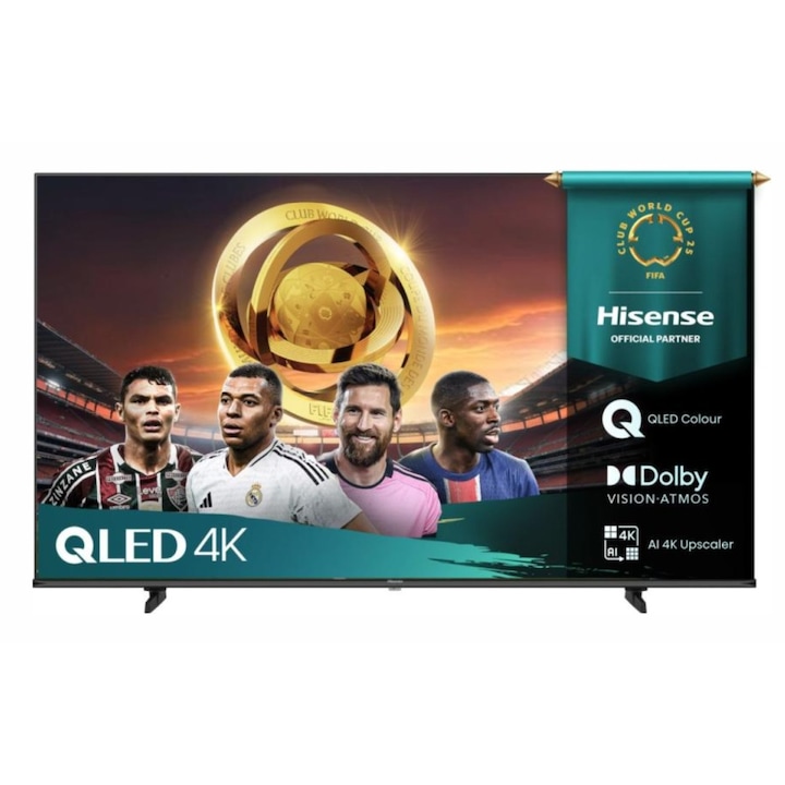 Телевизор Hisense 65" E7Q, 4K Ultra HD 3840x2160, QLED, Quantum Dot, HDR 10+, HLG, Dolby Vision, DTS Virtual X, Smart TV, Light Sensor, WiFi Direct, BT, Anyview Cast, 3xHDMI, 2xUSB, LAN, CI+, DVB-T2/C/S2, Black 65E7Q