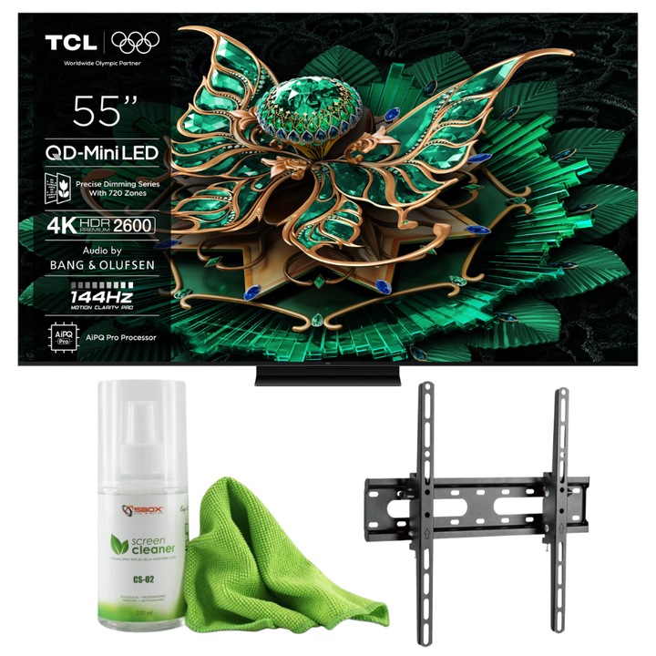 TCL 55 miniLED televízió, 139 cm, Smart Google TV, Netflix, 4K Ultra HD, 100Hz, F energiaosztály (2025-ös modell)
