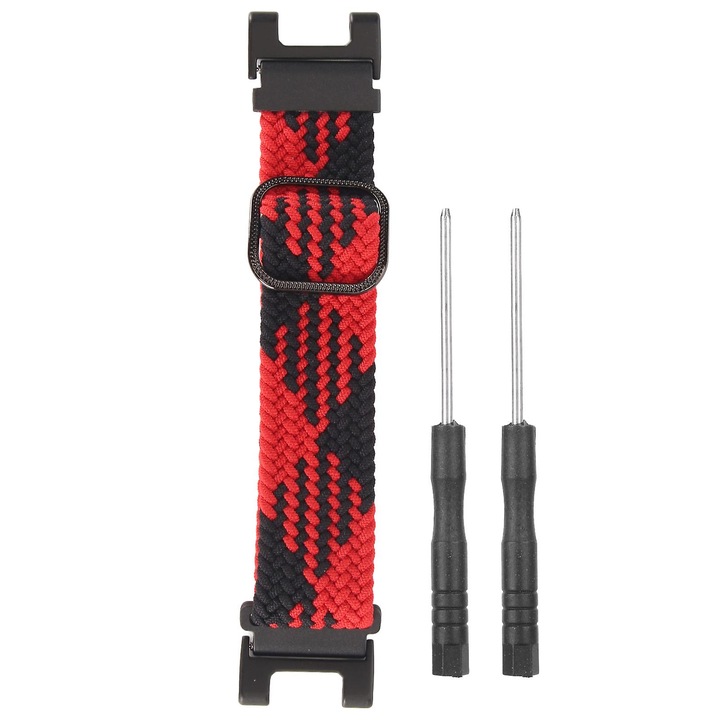 Fonott nylon okosóra szíj, 22mm, piros és fekete, állítható, Amazfit T Rex-hez, szett férfiaknak és nőknek