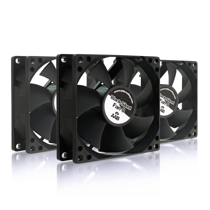 3 darabos AABCOOLING Black Silent Fan 8 ventilátor készlet, 80x80x25mm, 50m3/h, 2000RPM, 3-Pin, fekete