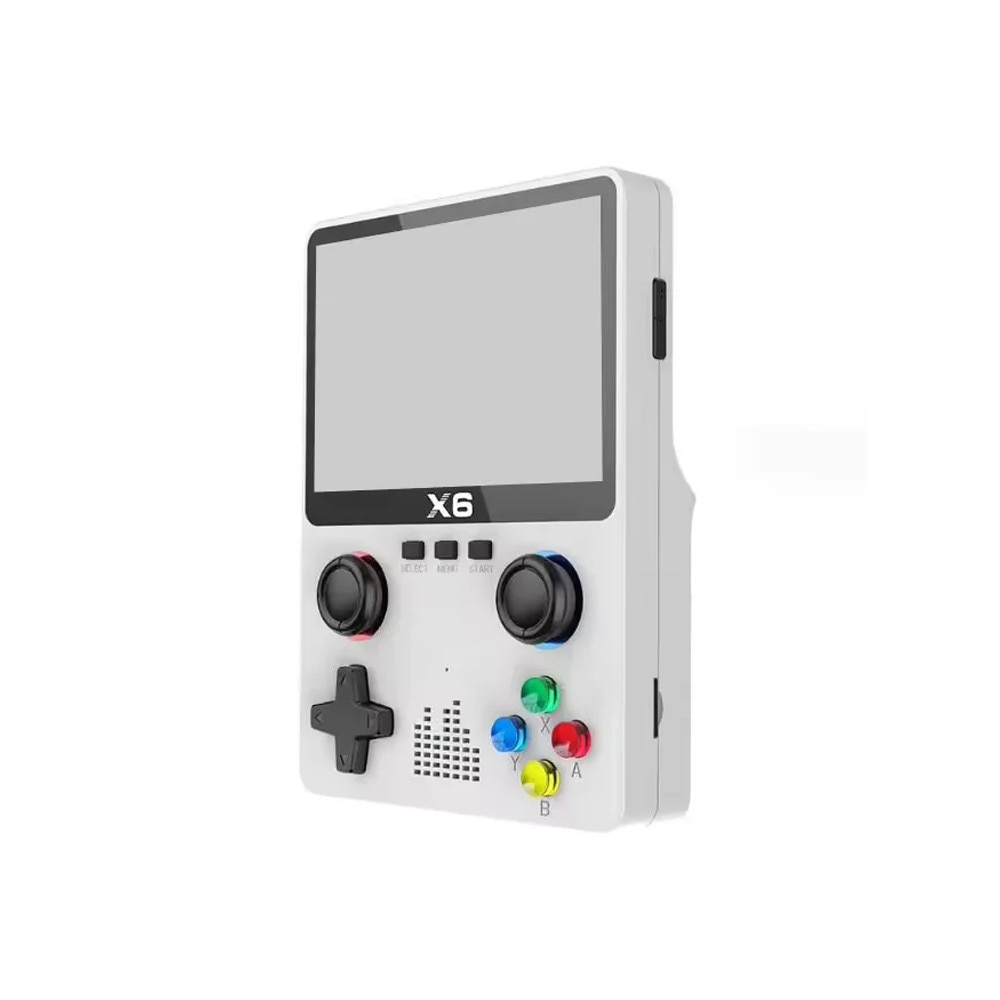 Consola portabila 6000+ jocuri NEXTLY, X6, ecran 3.5 inch, rezolutie 640x480, HD, card sd inclus 32GB, multiplayer, difuzor, redare muzica/video/e-book, acumulator 2000 mah, incarcare tip C, conectare tv, alb
