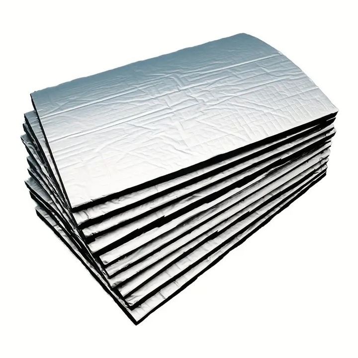 Set 10 buc tampoane folie de aluminiu izolatoare fonic 25x15cm, pentru izolarea capotei motorului masinii si camionului