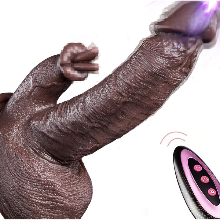 Penetrációs dildó - Fekete szilikon dildó tapadókoronggal, 5 az 1-ben, 3 penetrációs móddal, 10 vibrációs móddal és fűtéssel, távirányítóval