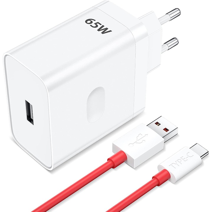 Rqiurpn 65W USB töltő USB/USB-C kábellel, 1m, Fehér/Piros