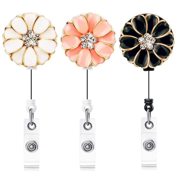 Set 3 snururi ecuson retractabile, Axroad Mall, Rola retractabila cu clips, Usor de atasat si detasat, Se poate dezasambla, Rezistenta la apa, Portabil, entru carti de identitate, chei, insigne, 360°, Ajustabil 60 cm, 3.2cm, Plastic, Multicolor