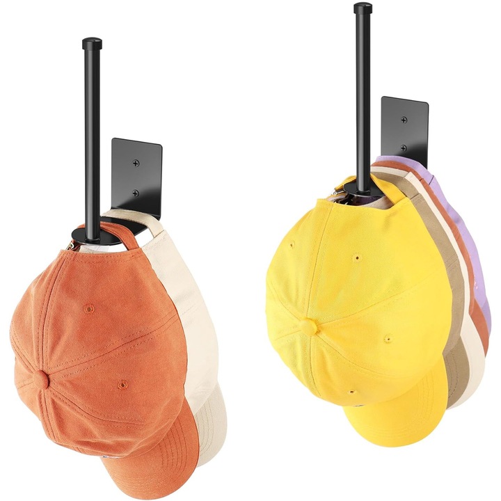 Set 2 organizatoare pentru palarii de baseball, Axroad Mall, Suport pentru palarii, Portabil, Fara instalare, Rezistent, Rezistent, Constructie Stabila, Economiseste spatiu, Cu 4 suruburi, Capacitate 10-15 palarii, Inox, 15cm, Negru