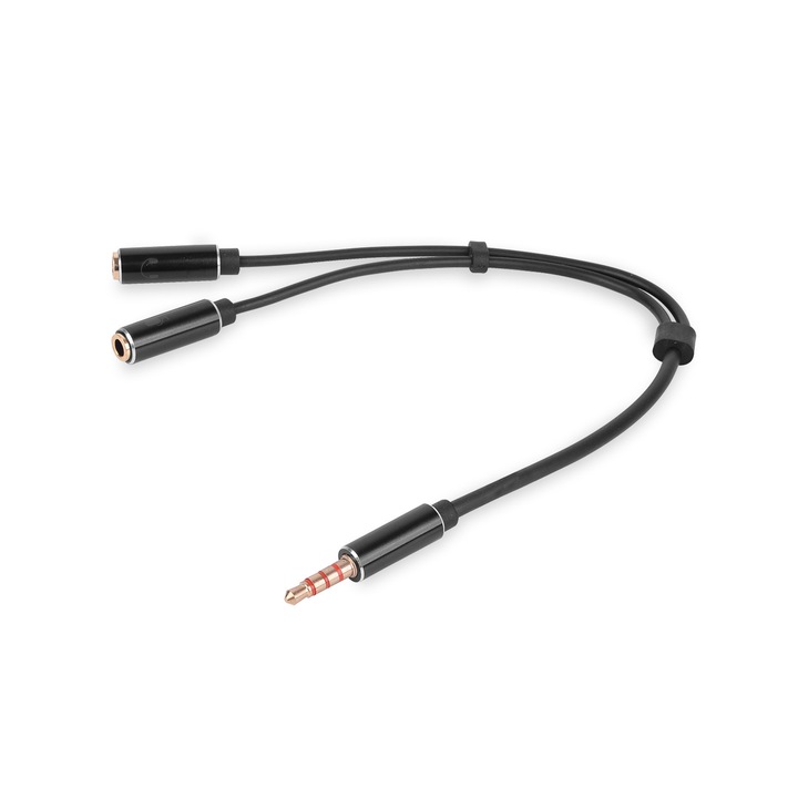 Adaptor audio Vitalco, 20cm, 1x Jack 3,5mm 4-pol, 1x Jack 3,5mm Stereo, 1x Jack 3,5mm Mono