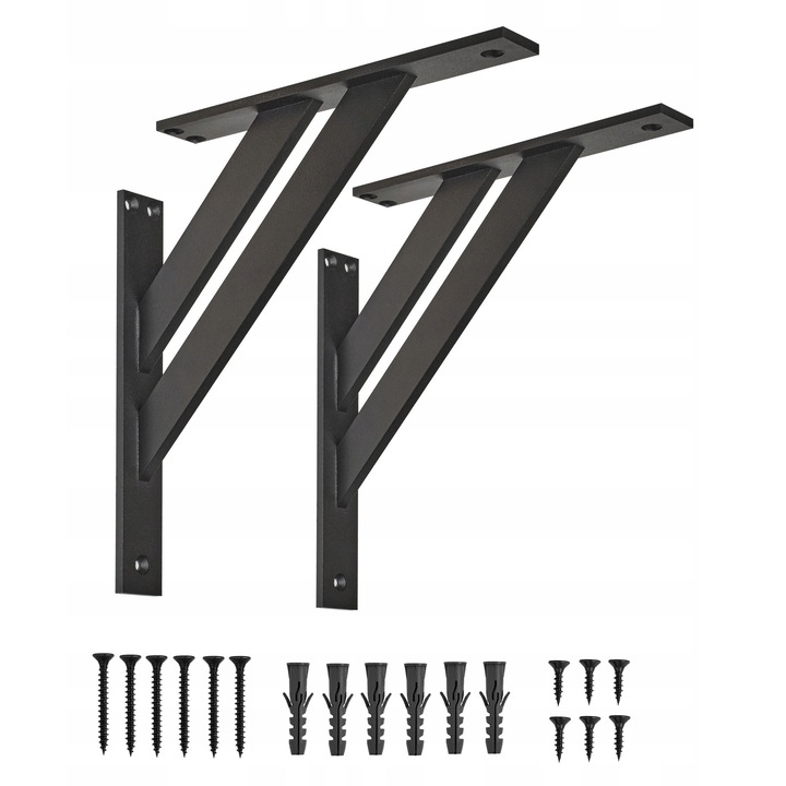 Set 4 suporturi pentru polita, FEST, 240 mm, aluminiu anodizat, negru, capacitate 35 kg