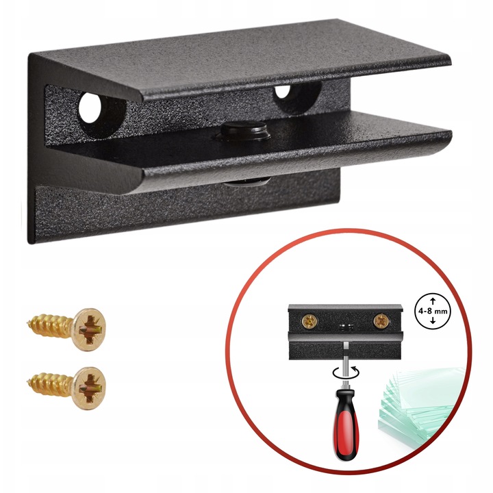 Suport pentru rafturi din aluminiu FEST, 50mm, negru mat, pentru sticla/plexi 4-8mm, set 2 bucati