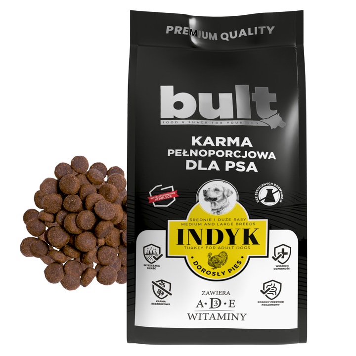 Hrana pentru caini Bult, uscata cu curcan, 12kg, fara cereale, bogata in omega-3 si omega-6