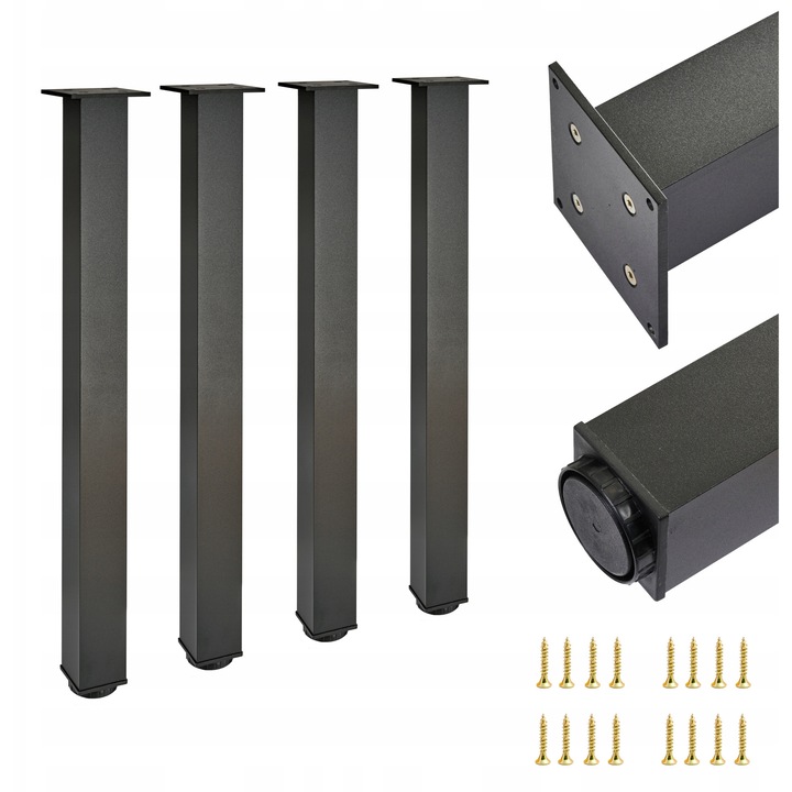 Комплект 4 крака, FEST, 60x60 мм, височина 710 мм, черен мат, капацитет 100 кг/крак