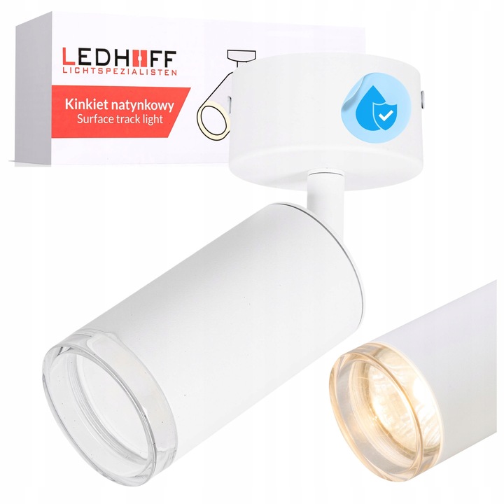 Aplica Cu Soclu Gu10 Si Set De Montaj, Ledhoff, Impermeabilitate Ip44, Material Aluminiu Si Pmma, Unghi De Iluminare Reglabil, Montaj Rapid Si Usor, Diametru 70 x Inaltime 35 x Diametru Abajur 55 x Inaltime 100 mm, Alb Mat