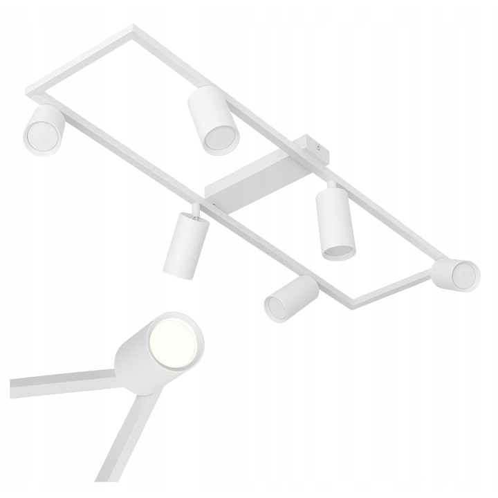 Set Lampa De Plafon Cu 6 Corpuri De Iluminat Si Socluri Gu10, Ledhoff, Material Aluminiu, Soclu Gu10, Clasa De Protectie Ip20, Puterea Ma x ima A Unei Surse De Lumina 35 W, 80 x 20 x 10 cm, Alb Mat, 6