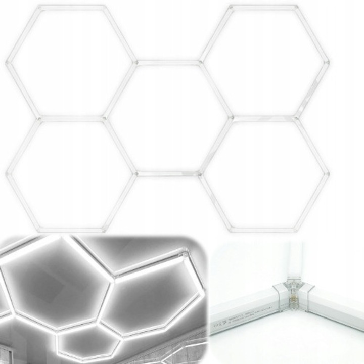 Aplica LED Hexagon HoneyComb, 5 Hexagoane Tavan/Perete ZoePRO COOL 2.34x1.66m