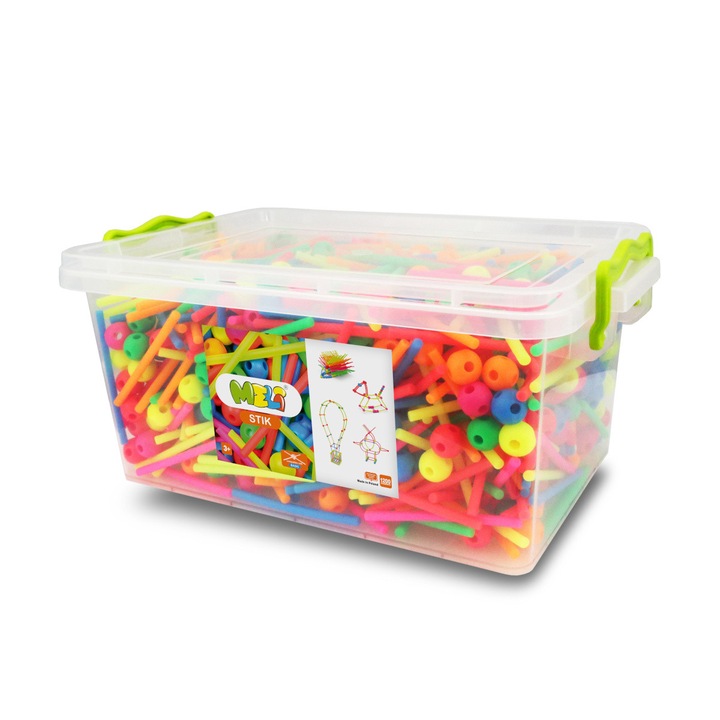 Образователен строителен комплект Meli, 1200 елемента, неонови цветове, +3 години