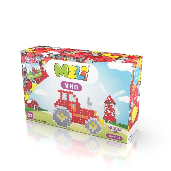 Set de constructie Meli Minis Tractor, 250 elemente, rosu, 37x23cm