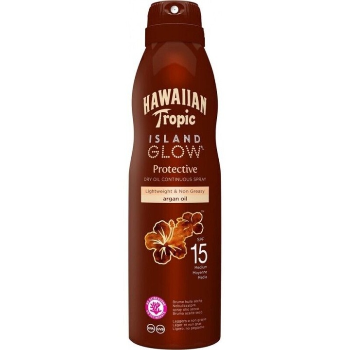 Ulei de plaja Hawaiian Tropic Island Glow SPF15, 177ml, protectie UVA/UVB, parfum exotic