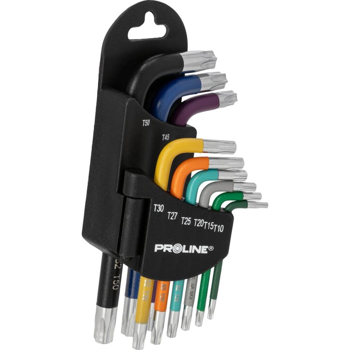Set chei negative Torx Proline T10-T50, 9P, oțel de înaltă calitate, rezistent la rugină, culori diferite pentru identificare ușoară
