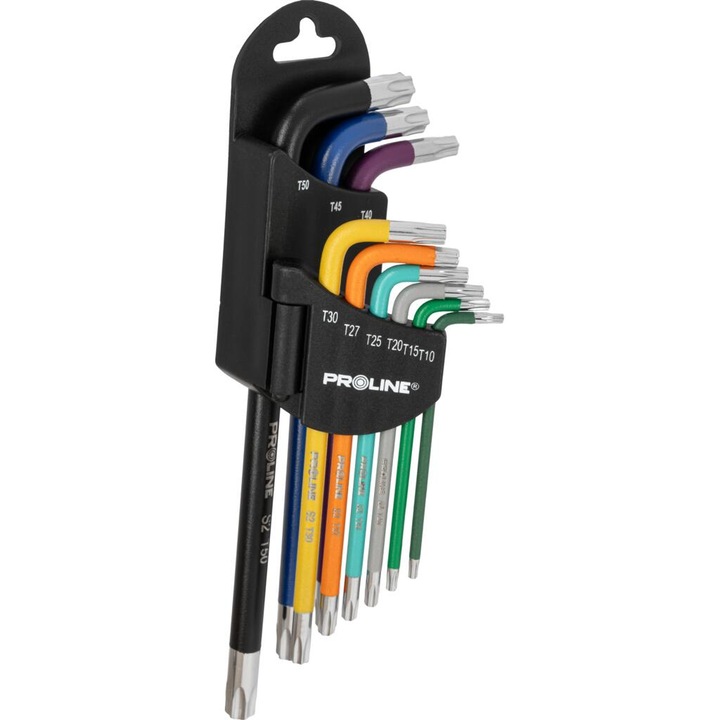 Set chei negative Torx Proline T10-T50, 9P, oțel durabil, rezistent la rugină, multicolor