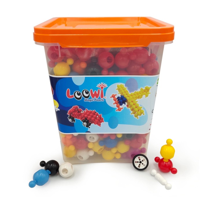 Set de constructie Loowi Pojazde, 308 elemente, instructiuni colorate, cutie transparenta, educatie prin joaca