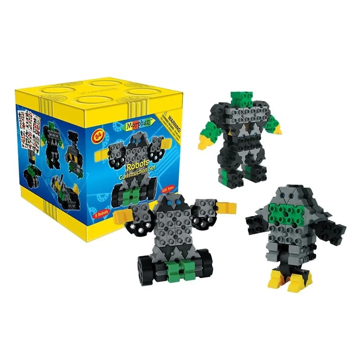 Morphun építőkészlet, 8 robot, 84 elem, többszínű