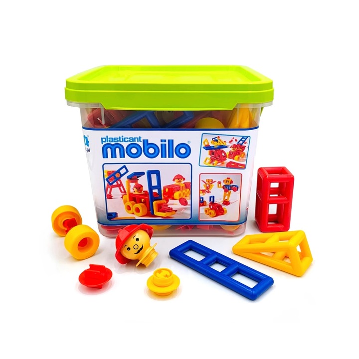Set de constructie 172 elemente, Mobilo, diverse forme si culori, 38x28x18cm