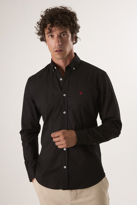 FELIX HARDY, Camasa din amestec de bumbac cu guler Oxford, Negru