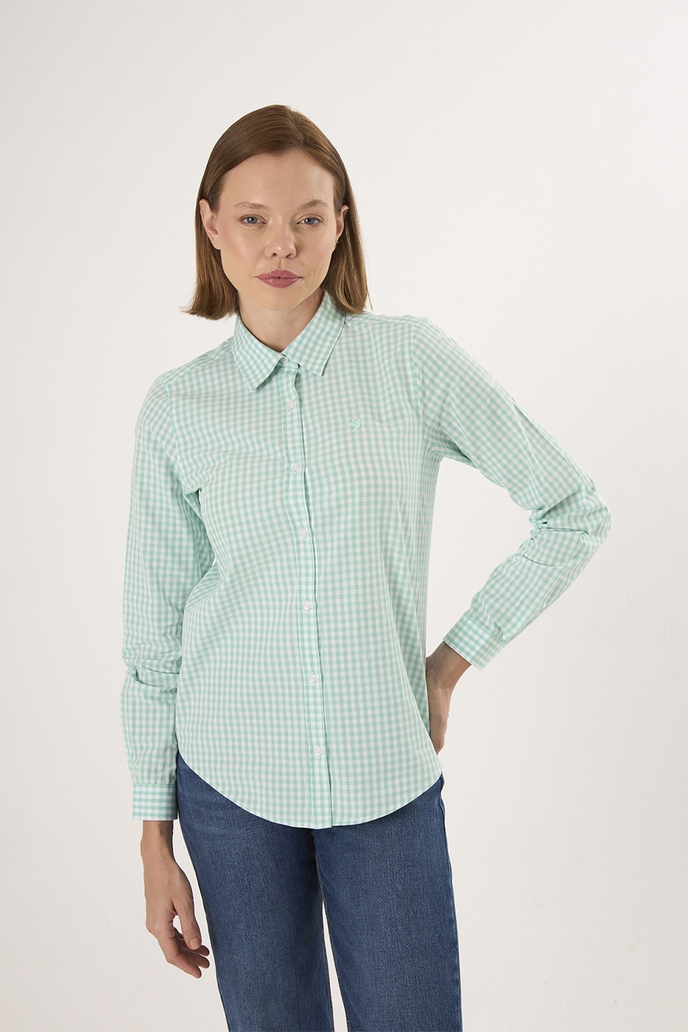 FELIX HARDY, Camasa regular-fit cu model in carouri, Alb, Verde menta, S