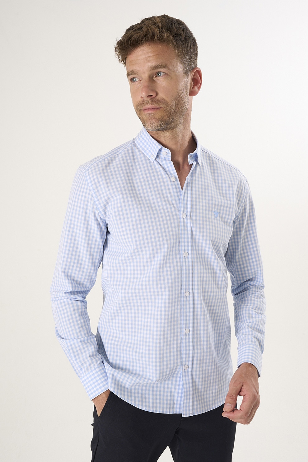 FELIX HARDY, Camasa din bumbac cu model in carouri, Alb, Albastru deschis, M