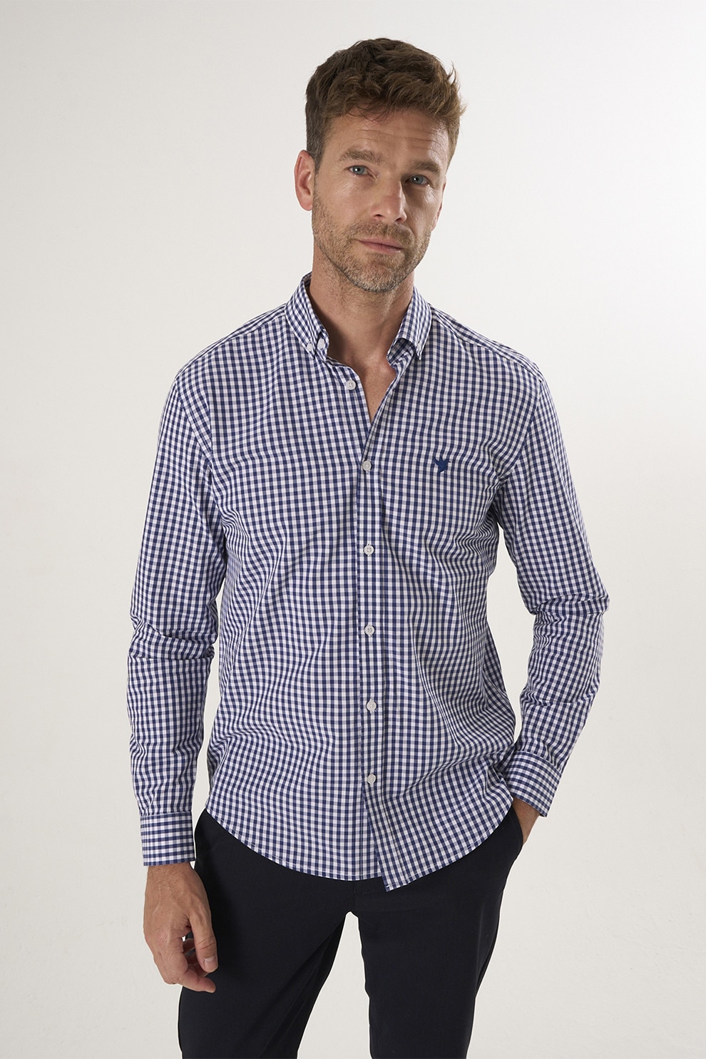 FELIX HARDY, Camasa din bumbac cu model in carouri, Alb, Indigo, XL