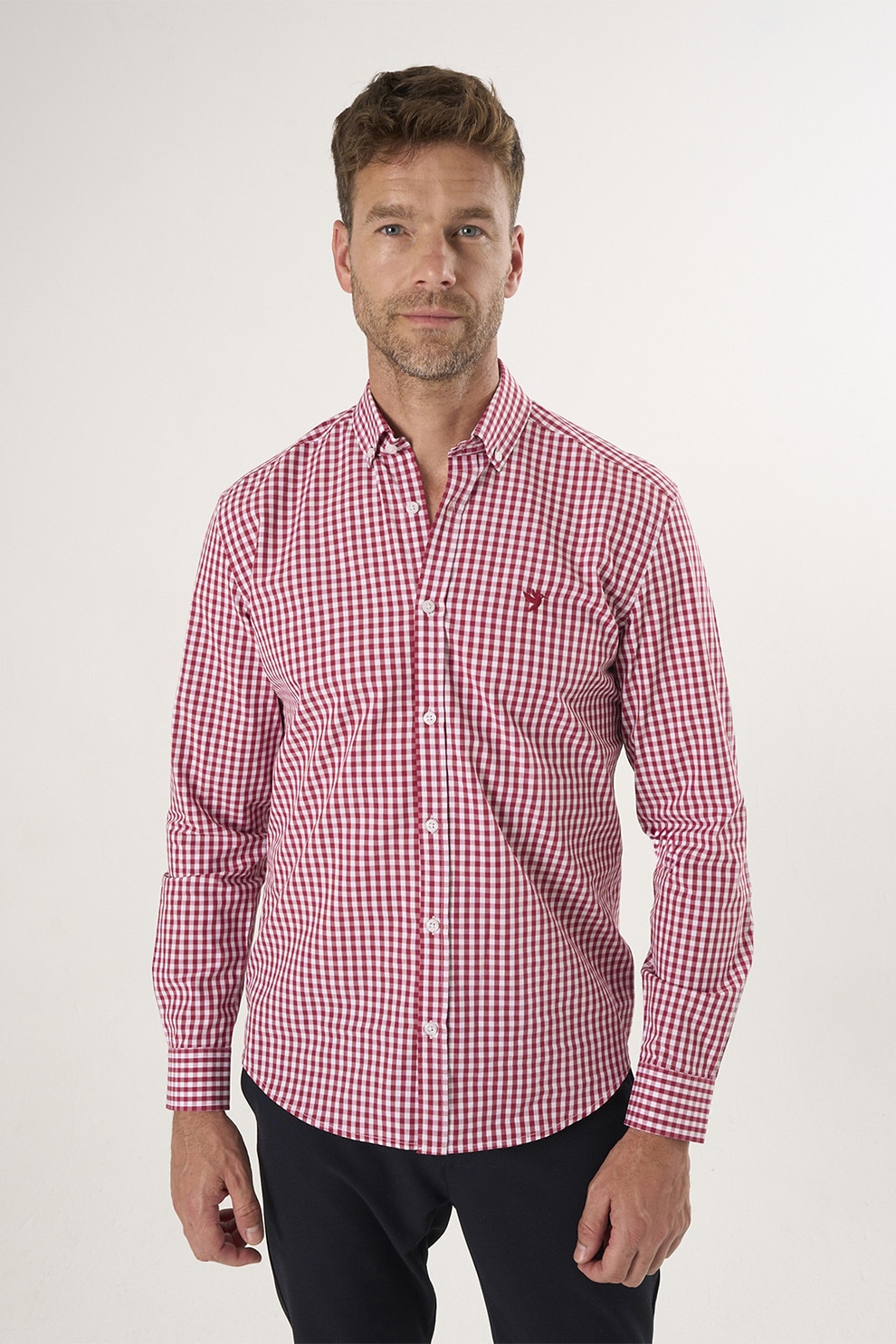 FELIX HARDY, Camasa din bumbac cu model in carouri, Alb, Rosu capsuna, S